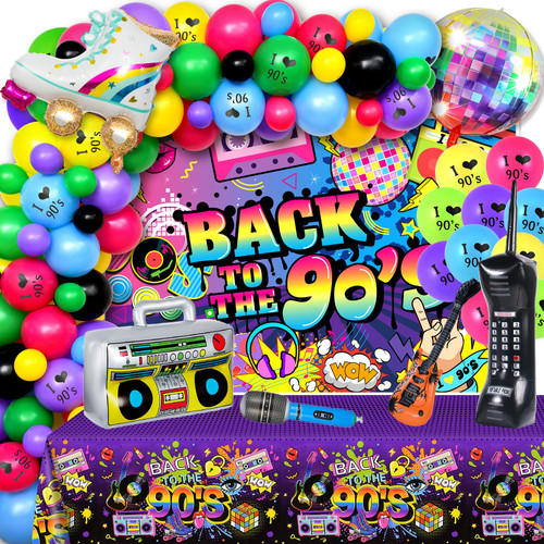 Winrayk 132Pcs 90s Party Decorations 90s Hip Hop Birthday Decor Balloon Garland Kit 90s Backdrop Tablecloth Radio Phone Guitar Microphone Roller Skate Disco Ball Balloon 90s Theme Party Decorations Winrayk 132Pcs 90s Party Decorations 90s Hip Hop Birthday Decor Balloon Garland Kit 90s Backdrop Tablecloth Radio Phone Guitar Microphone Roller Skate Disco Ball Balloon 90s Theme Party Decorations