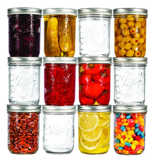 Regular Mouth Mason Jars 8 oz. (12 Pack) - Half Pint Size Jars with Airtight Lids and Bands for Canning, Fermenting, Pickling, or DIY Decors and Projects Bundled with Jar Opener