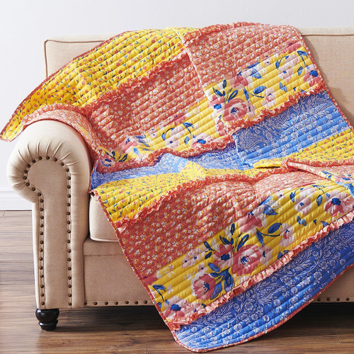 Greenland Home Skylar Ruffle-Embellished Throw Quilt, Calico, 50x60-inch