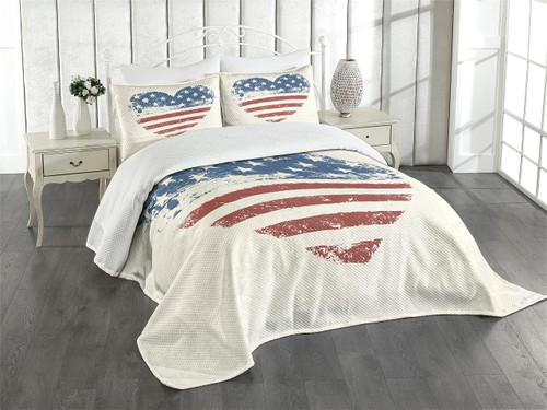 Ambesonne Americana Bedspread, Patriotic America USA Flag Heart Shaped Stars and Stripes Inspirational, Decorative Quilted 3 Piece Coverlet Set with 2 Pillow Shams, Queen Size, Blue Vermilion Ambesonne Americana Bedspread, Patriotic America USA Flag Heart Shaped Stars and Stripes Inspirational, Decorative Quilted 3 Piece Coverlet Set with 2 Pillow Shams, Queen Size, Blue Vermilion