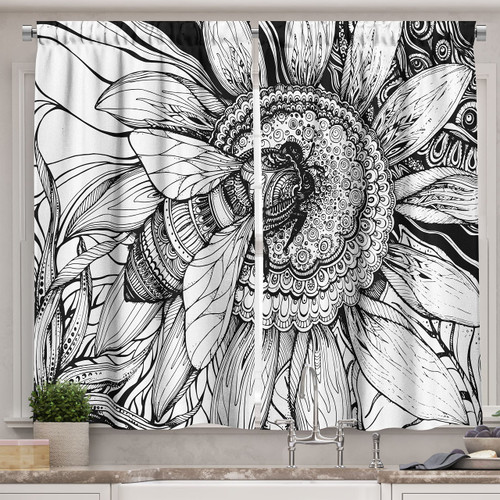 Ambesonne Nature Kitchen Curtains, Bee on a Flower Honey Pollen Floral Mother Earth Phase Wildlife Digital Print, Window Drapes 2 Panel Set for Kitchen Cafe Decor, 55" X 39", White Black Ambesonne Nature Kitchen Curtains, Bee on a Flower Honey Pollen Floral Mother Earth Phase Wildlife Digital Print, Window Drapes 2 Panel Set for Kitchen Cafe Decor, 55" X 39", White Black