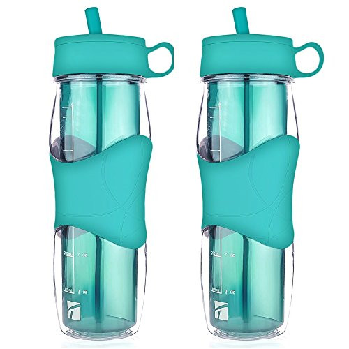 Trudeau Maison Set of 2 16oz Hydration Bottles with Sliding Leak Resisting Lid - Aqua