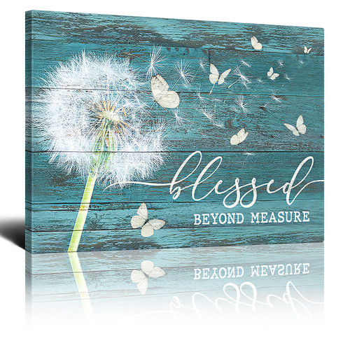 Rustic White Dandelion Butterflies Canvas Wall Art Dandelion Turquoise Print Paintings Pictures Modern Home Artwork Decor For Living Room Kitchen Bathroom Framed Ready To Hang 20x24 Inch