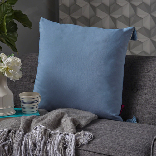 Christopher Knight Home Nolan Fabric Tassel Square Throw Pillow, Light Blue