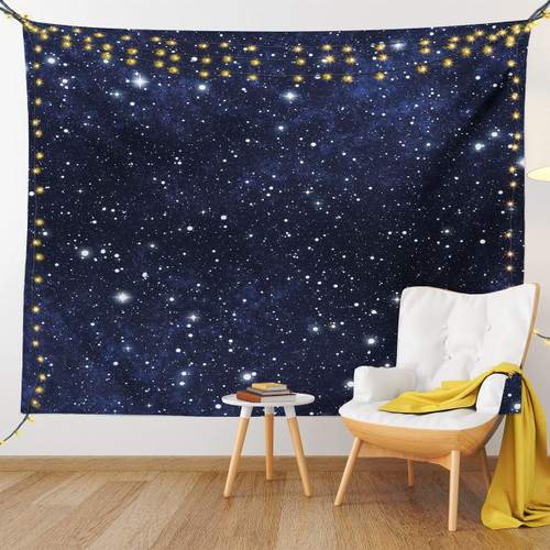 Ambesonne Night Tapestry King Size, Composition Dots Sky Theme Abstract Style Arrangement Cosmos Concept Print, Wall Hanging Bedspread Bed Cover Wall Decor, King Size, Dark Blue White