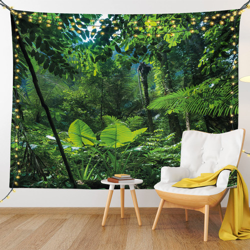 Ambesonne Plant Tapestry Twin Size, Green Jungle Untouched Nature Environmental Concerns Flora Fauna Jungle Rainforest, Wall Hanging Bedspread Bed Cover Wall Decor, 68" X 88", Green Black
