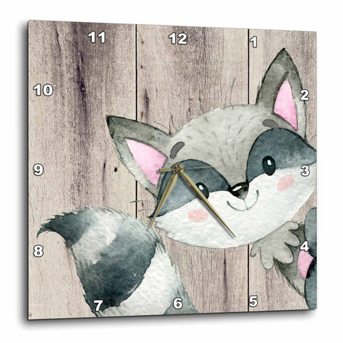 3D Rose Woodland-Friends Raccoon Animal Forest Illustration Funny Watercolor Wall Clock, 10" x 10"