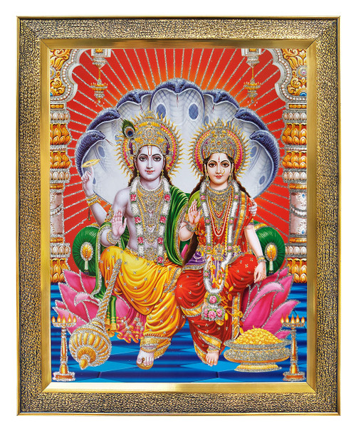 Koshtak vishnu laxmi/lakshmi narayana ji with sheshnag on lotus Giving blessing photo frames for wall hanging/gift/temple/puja room/home decor with Unbreakable acrylic Glass for Worship