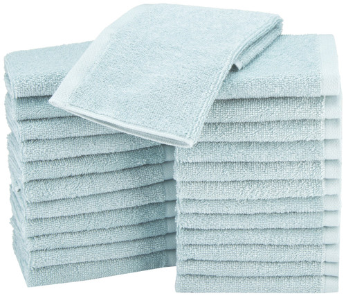 Amazon Basics Fast Drying, Extra Absorbent, Terry Cotton Washcloth, 12 x 12 Inch, Ice Blue - Pack of 24