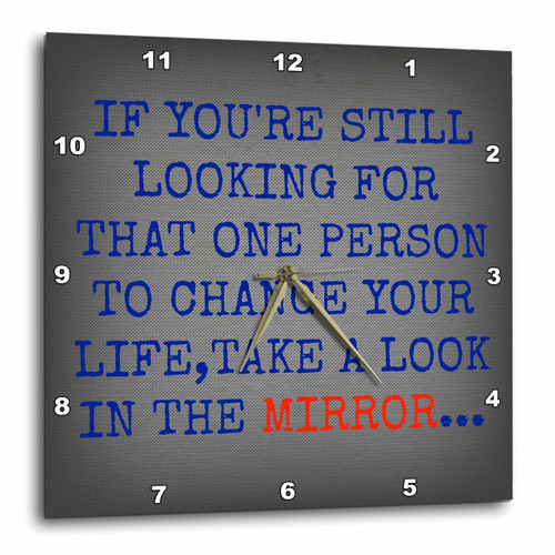 3dRose dpp_180023_2 Take a Look in The Mirror, Blue Lettering on a Silver Metal Background-Wall Clock, 13 by 13-Inch