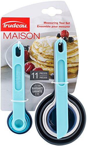 Trudeau Maison 05117567 Measuring Cups & Spoons Set 11pcs-Grey, White, Turquoise & Light Blue