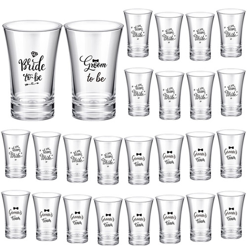 26 Pcs Shot Glasses Wedding Favors Groom Bride Team Shot Glasses for Guests 1.2 oz Bachelorette Party Funny Shot Glasses Acrylic Clear Shot Glasses for Bachelorette Wedding Bridal Party Favors