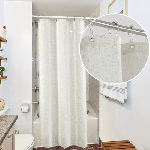 KOUFALL Small Stall Shower Curtain 36x72 Inch,Waterproof Linen Fabric Natural Boho Farmhouse Rustic RV Narrow Size Half Shower Curtains for Bathroom Set with Hooks 36 x72 in