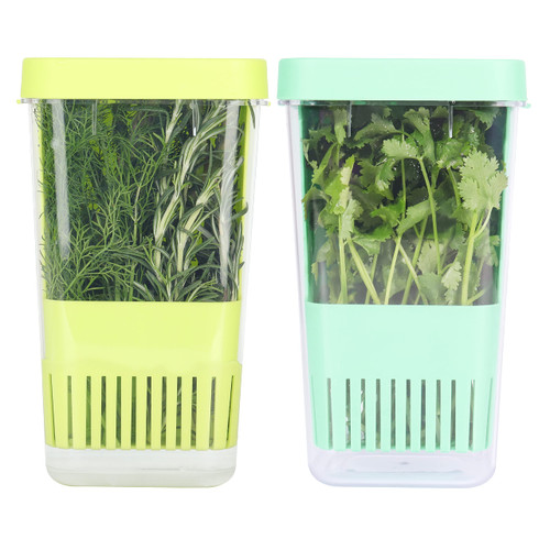 LAWNFUL 2 Pack Fresh Herb Keeper for Refrigerator, Clear BPA-Free Herb Saver, Storage Container for Cilantro, Parsley, Thyme, Mint & Asparagus, Preserver Keeps Fresh Herbs for 3 Times Longer, Green & Blue