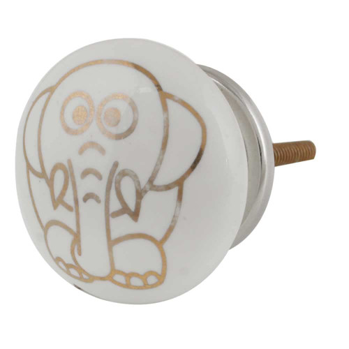 Indian Shelf 2 Pack Dresser Knobs | Gold White Drawer Pulls | Jumbo Elephant Antique Dresser knobs | Ceramic Knobs for Drawer | Kids Cabinet Knobs | Kids Knobs | Knobs and Pulls
