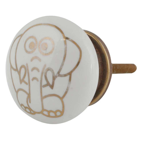 Indian Shelf 2 Pack Handle Pulls | Gold White Antique Cabinet knobs | Jumbo Elephant Knobs for Dresser | Ceramic Kids Dresser Knobs | Kids Knobs | Knobs and Pulls | Cabinet Knobs