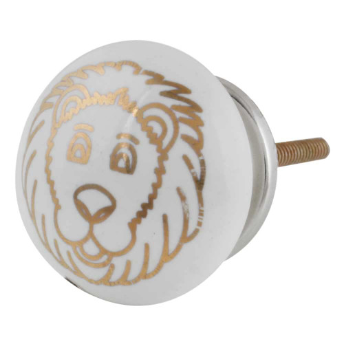 Indian Shelf 8 Pack Knobs for Drawer | Gold White Kids Cabinet Knobs | Lion Kids Knobs | Ceramic Knobs and Pulls | Dresser Knobs | Cabinet Pulls | Vintage Drawer knobs