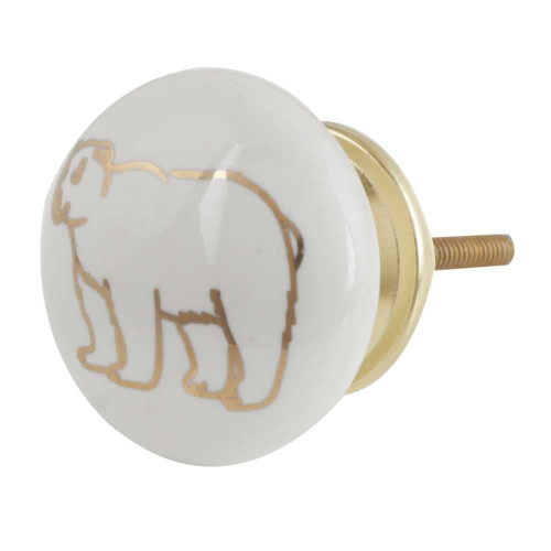 Indian Shelf 2 Pack Drawer Knobs | Gold White Drawer Pulls | Bear Decorative Dresser Knobs | Ceramic Knobs for Cabinet | Kids Drawer Knobs | Kids Knobs | Knobs and Pulls