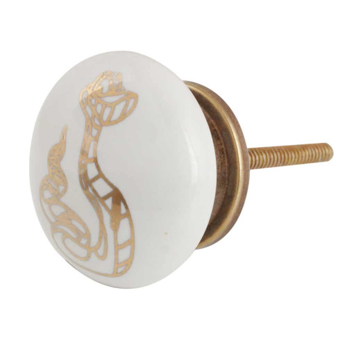 Indian Shelf 8 Pack Unique Knobs | Gold White Knobs for Dresser | Snake Kids Dresser Knobs | Ceramic Kids Knobs | Knobs and Pulls | Cabinet Knobs | Dresser Pulls
