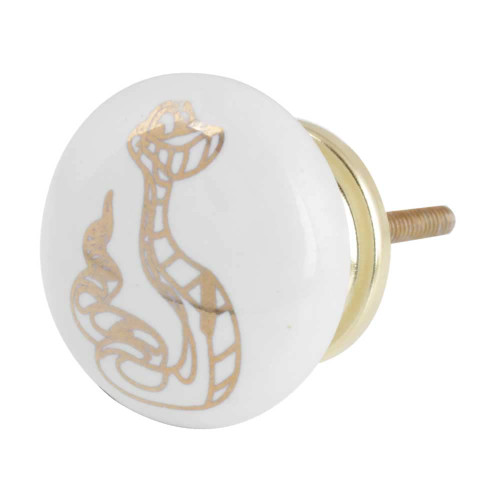 Indian Shelf 8 Pack Knobs for Cabinet | Gold White Kids Drawer Knobs | Snake Kids Knobs | Ceramic Knobs and Pulls | Drawer Knobs | Cabinet Pulls | Unique Drawer Knobs