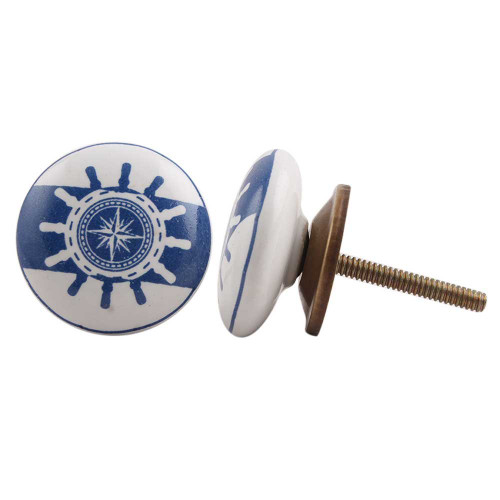 Indian Shelf 4 Pack Cabinet Knobs | Blue Drawer Pulls | Ship Wheel Flat Antique Dresser knobs | Ceramic Knobs for Dresser | Kids Dresser Knobs | Kids Knobs | Knobs and Pulls