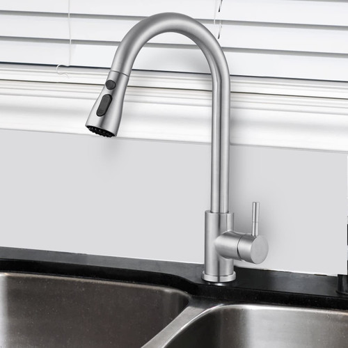 TINYROW Kitchen Faucet with Pull Down Sprayer Kitchen Sink Faucet Brushed Nickel, Single Handle Stainless Steel Kitchen Sink Faucets