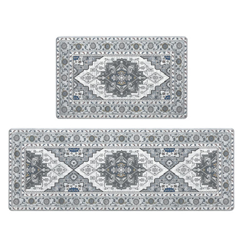 HEBE Boho Anti Fatigue Kitchen Rug Set of 2 Kitchen Mats for Floor Non Slip Cushioned Kitchen Rugs and Mats Waterproof Kitchen Carpet Comfort Mat Rug Runner for Sink Laundry Standing