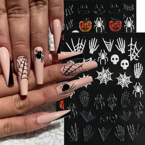 5D Halloween Nail Art Stickers 4 Sheets Self-Adhesive Nail Decals Ghost Skull Spider Evil Eye Patterns for Nail Design Decoration Horrible Halloween Party Nail Supplies for Women and Kids 5D Halloween Nail Art Stickers 4 Sheets Self-Adhesive Nail Decals Ghost Skull Spider Evil Eye Patterns for Nail Design Decoration Horrible Halloween Party Nail Supplies for Women and Kids