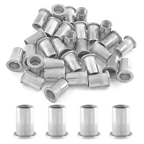 Kyuionty M8 Stainless Steel Rivet Nuts, Flat Head Threaded Rivet Insert Nutsert Rivnuts, 30 Pcs