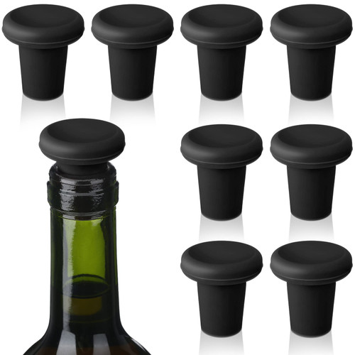 8 Pcs Silicone Wine Stopper Reusable Beer Bottle Stopper Beer Glass Bottle Sealer Stoppers Beverage Beer Champagne Wine Storage Keep Fresh Tools for Wine Bottles Supplies Gift (Black)