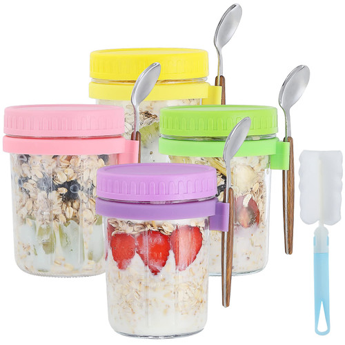 DANALLAN Overnight Oats Containers with Lids and Spoons, 4Pcs Overnight Oats Jars 10 oz Large Capacity Airtight Mason Jars for Overnight Oats Milk Vegetable Fruit Salad Cereal DANALLAN Overnight Oats Containers with Lids and Spoons, 4Pcs Overnight Oats Jars 10 oz Large Capacity Airtight Mason Jars for Overnight Oats Milk Vegetable Fruit Salad Cereal
