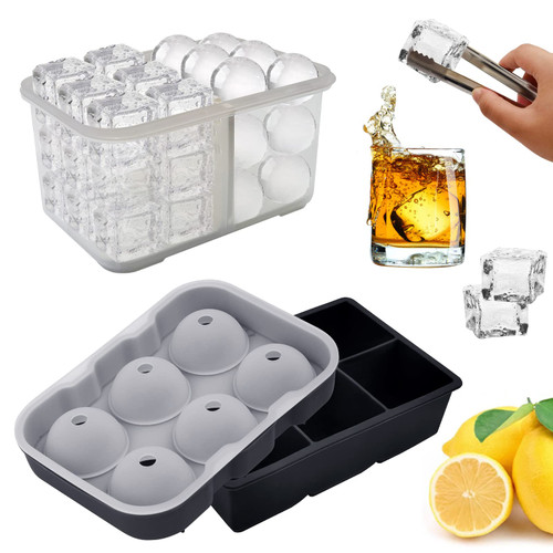 KENTON Ice Cube Trays (Set of 2 with Bin&Lid), Whiskey Ice Cube Mold Round Ice Cube Trays for Freezer, Large Ice Cube Molds Tray Silicone Ice Mold Ice Ball Tray Maker for Whiskey Bourbon Square Ice KENTON Ice Cube Trays (Set of 2 with Bin&Lid), Whiskey Ice Cube Mold Round Ice Cube Trays for Freezer, Large Ice Cube Molds Tray Silicone Ice Mold Ice Ball Tray Maker for Whiskey Bourbon Square Ice