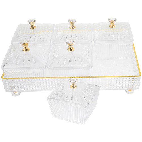 Cabilock Dry Fruit Tray with Lid Divided Snacks Dish Serving Plate Appetizer Plate with Tray Party Wedding Nuts Plate Food Storage Box Containers (Transparent)
