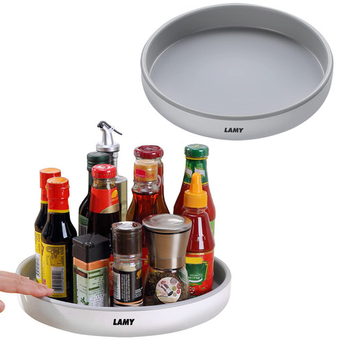 LAMY Lazy Susan Organizer Kitchen Organization, 2 Pack 10 Inch Lazy Susan Turntable for Cabinet, Pantry, Refrigerator and Table, White