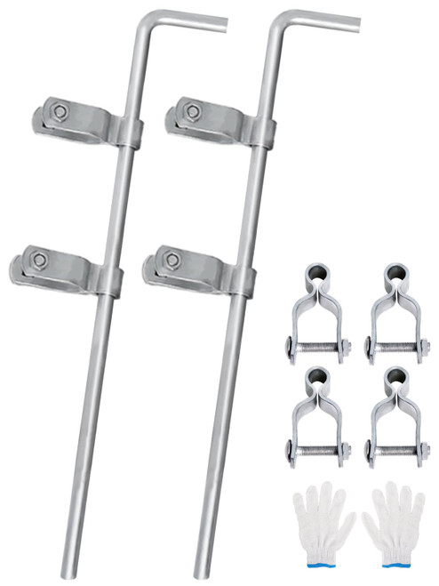 Chain Link Gate Drop Rod Kit 1-3/8" x 32" Cane Bolt for Single or Double Gate, Heavy Duty Galvanized Steel Ground Latch Fence Drop Pin with Extra 4 Gate Frame Hinges for Farm Chickens and Dog Kennels