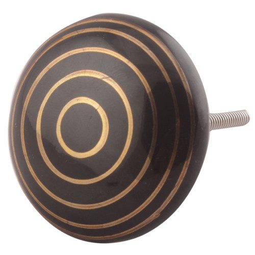 Indian Shelf 2 Pieces Door Pull Knob | Stripe Flat Kitchen Pulls for Cabinets | Shabby Chic Knobs Black | Knobs for Cabinet Ceramic | Vintage Knobs for Dresser Drawers | Dresser Knobs for Nursery