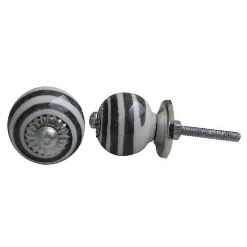 Indian Shelf 2 Pieces Decorative Dresser Knobs and Pulls | Swirl Stripe Pulls for Cabinets | Black Cupboard Door Knobs | Ceramic Cabinets Knobs | Western Drawer Knobs | Kids Dresser Knobs