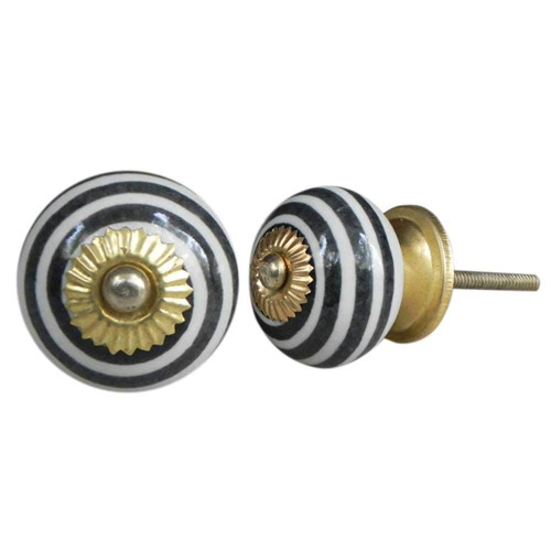 Indian Shelf 2 Pack Hardware Knobs|Round Stripe Knobs for Cabinets & Drawers|Black Knobs for Dresser Drawers Kids|Ceramic Dresser Knobs for Kids|Dresser Drawer Knobs & Pulls|One Hole Drawer Pulls