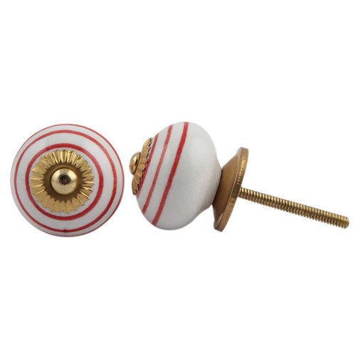 Indian Shelf 10 Pieces Pull Knobs for Cabinets and Drawers | Stripe Fancy Cabinet Pulls | Shabby Chic Knobs White | Cabinet Knob Ceramic | Kids Drawer Knobs | Dresser Hardware Knobs