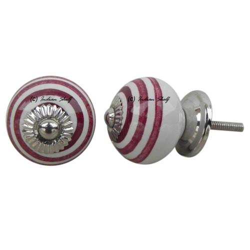 Indian Shelf 4 Pieces Kitchen Cabinet Pulls | Striped Cute Knobs | Cabinet Door Knobs White | Unique Drawer Knobs Ceramic | Nursery Dresser Knobs | Pull Knobs for Cabinets