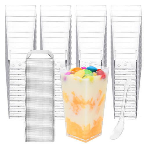 Monrocco 50 Pack 3 oz Plastic Dessert Cups with Lids and Spoons, Mini Parfait Cups with Lids Appetizer Cups for Party, Clear Mini Dessert Cups with Spoons Yogurt Dessert Shooter Cups for Pudding