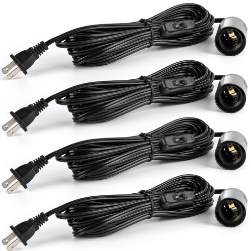 JACKYLED UL-Listed 15ft Extension Hanging Lantern Cord Cable, JACKYLED Hanging Lamp Cord with E26 E27 Socket, On/Off Switch 360W Pendant Lighting 4 Pack, Black