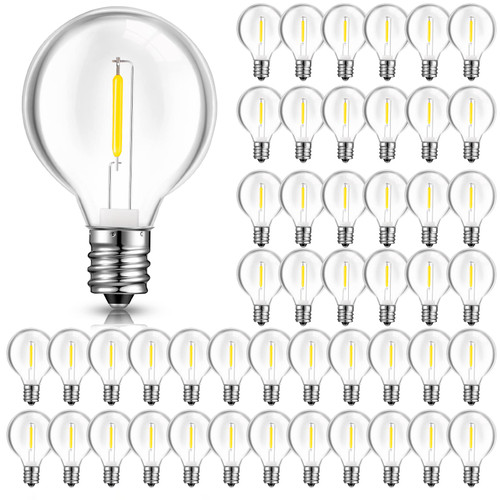 100 Pack G40 Light Bulbs 1w LED Globe Bulbs Replacement Outdoor LED Light Bulb Fits C7 and E12 Candelabra Screw Base Sockets LED String Light Bulbs Shatterproof Bulbs, Warm White 2700k