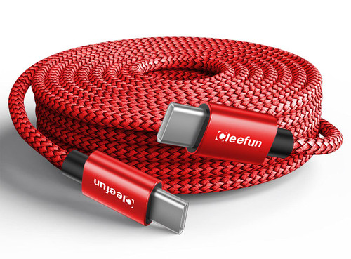 CLEEFUN Long USB C to USB C Cable [ 16ft/5m USB Type C to Type C Fast Charging Cable 60W PD Charger Cord - Double Braided Nylon - Red