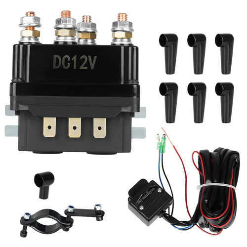 Youxmoto 12V 250A Winch Relay Solenoid Contactor Winch Rocker Thumb Switch Combo, Universal for ATV UTV 3000-5000lbs Winch, with 6 Protecting Caps, Replace# 63070 62135 74900 70715 2875714