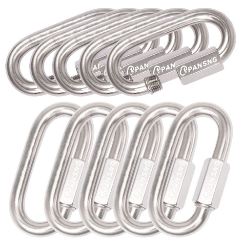 PANSNG 10PCS 1/4 Stainless Steel Chain Quick Links M6 Chain Links Screw Oval Locking Carabiner 2000lbs Rope Link Connector for Camping/Hammock/Rope Links