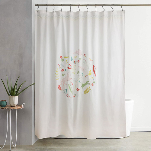 LAUSONHOUSE Shower Curtain,Fabric Embroidered Shower Curtain 180 x 190 cm (70"x74" Approx) - White