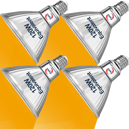 Explux Commercial-Grade Amber LED PAR38 Flood Light Bulb, 120W Equivalent, Full Glass Outdoor Weatherproof & Anti-Ageing, Dimmable, Amber Color Spotlight, 4-Pack