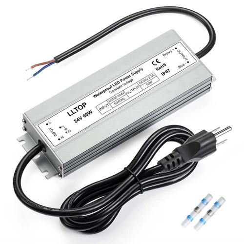LLTOP LED Driver 60 Watts 100-264V AC to 24V DC 2.5A Power Supply Waterproof Low Voltage Transformer Ultra Thin Converter for Indoor Outdoor LED Lights