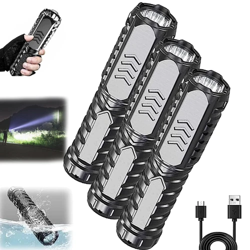 Multifunctional Rechargeable Flashlight, Tobiue Multifunctional Rechargeable Flashlight German, USB Mini Multifunctional Strong Light Flashlight, Waterproof FlashLight for Camping Outdoor (3 Pcs)